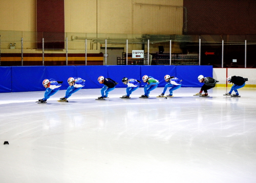 Italian national short track skaters training at the KU Ice Rink