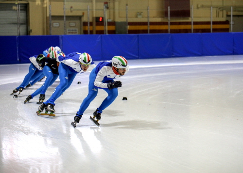 Italian national short track skaters training at the KU Ice Rink