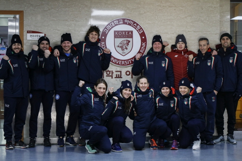 Italian national short track skaters training at the KU Ice Rink