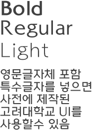 Bold Regular Light 영문글자체 포함 특수글자를 넣으면 사전에 제작된 고려대학교 UI를 사용할 수 있음
